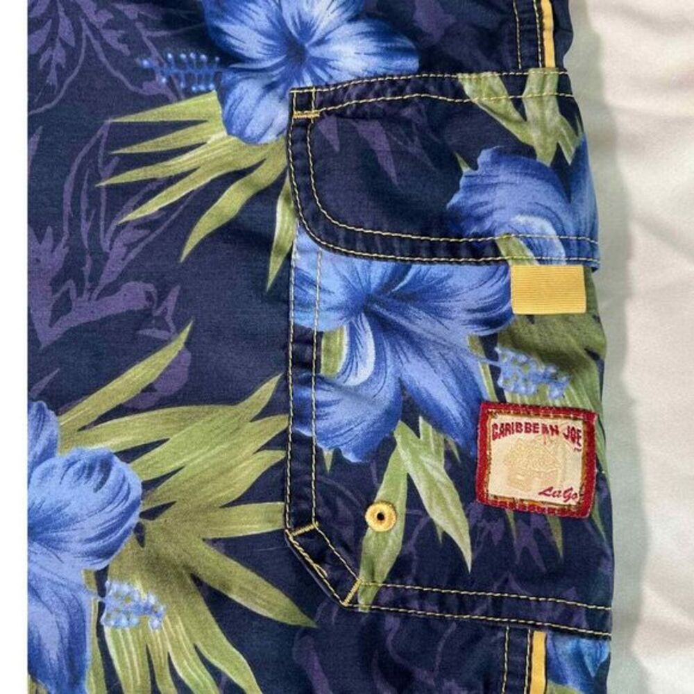 Caribbean Joe Floral Swim shorts Sz L Navy Blue with Blue and Tan flowers. - Picture 2 of 12